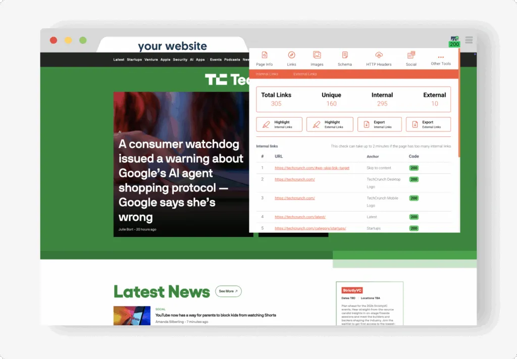 Built-in technical checks with the Sprout SEO browser extension